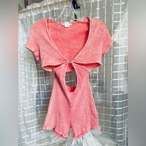 Pink Ribbed Cutout Dress